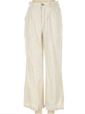 Men's Cream Linen Blend Pleated Trousers